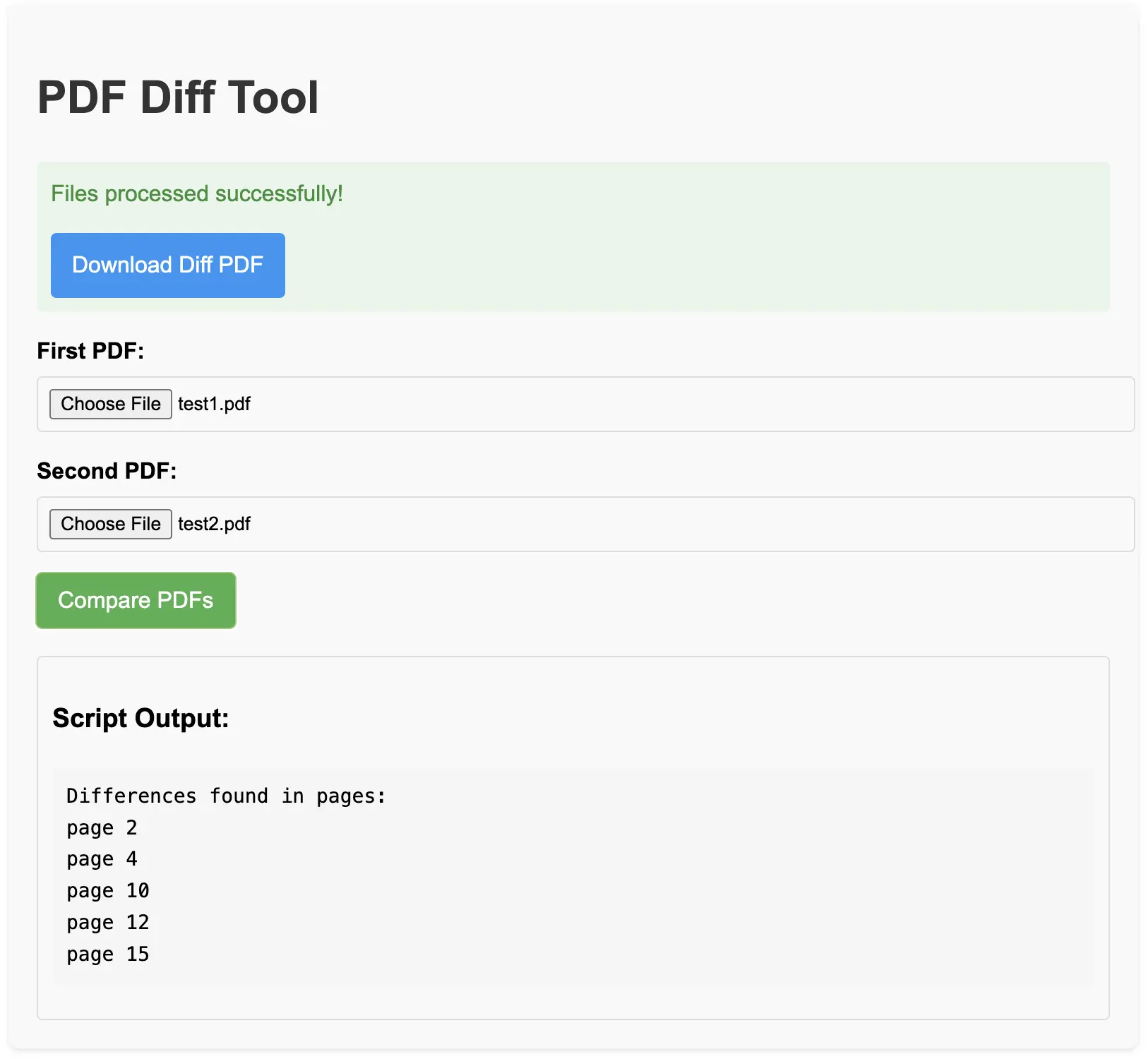 State of the tool after processing.